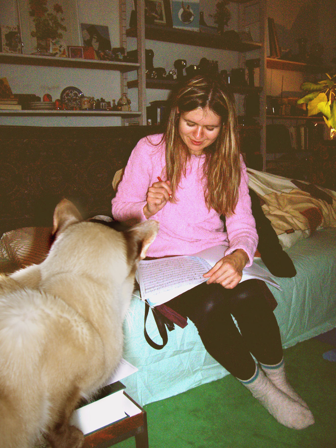 Ladka with cat is composing